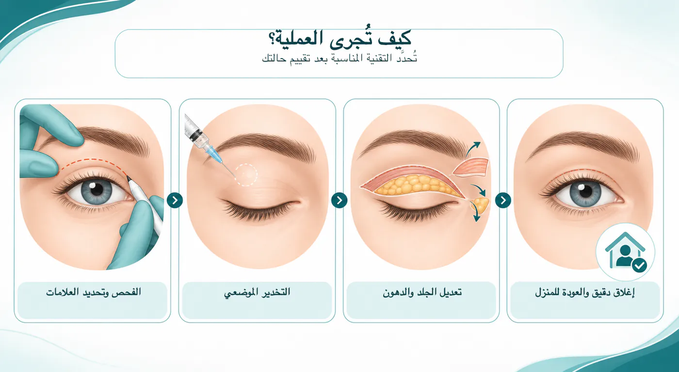 إنفوغرافيك يوضح المراحل العامة لعملية قص الجفون
