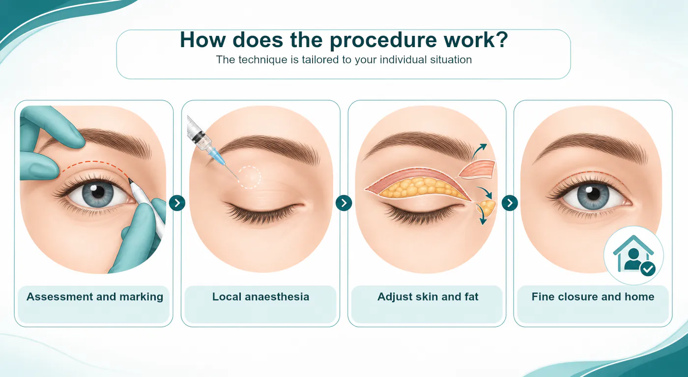 Infographic showing the general steps of eyelid surgery