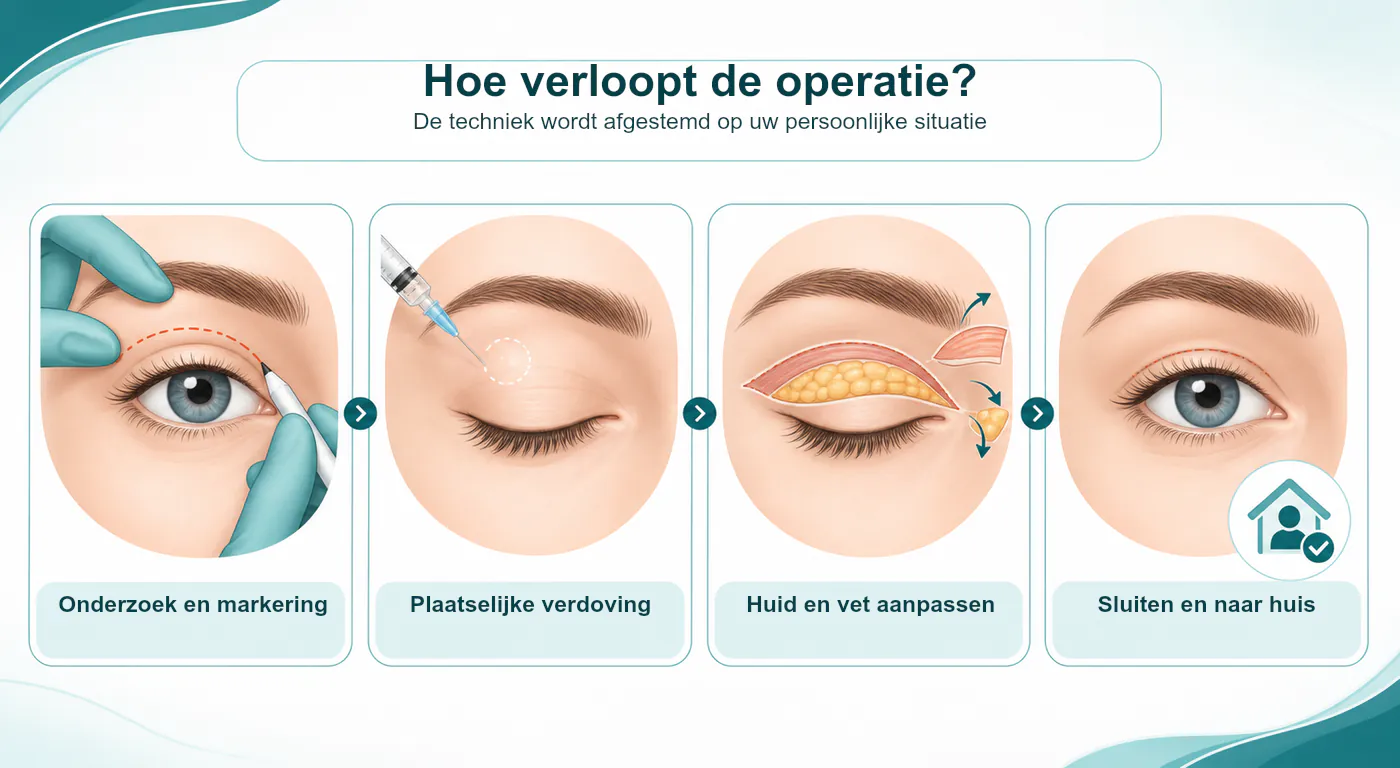 Infographic met de stappen van een ooglidcorrectie